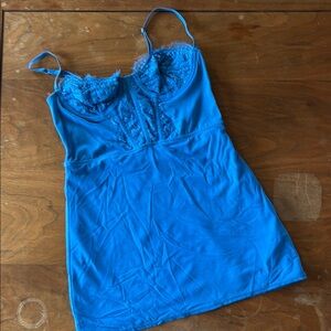 Blue Lace Trim Camisole Style Dress